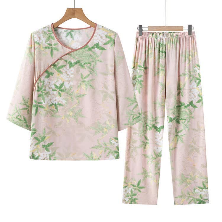 Oriental Floral & Leaf Pajama Set