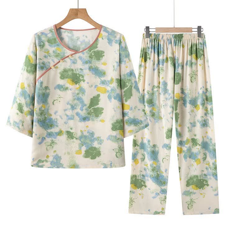 Oriental Artistic Watercolor Pajama Set