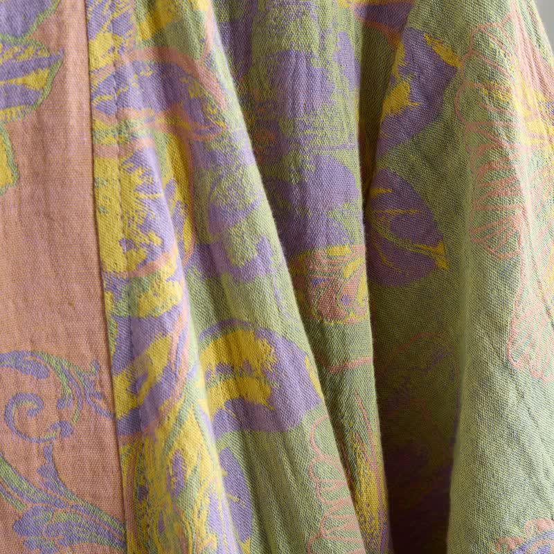 Artistic Floral Short Sleeve Cotton Robe