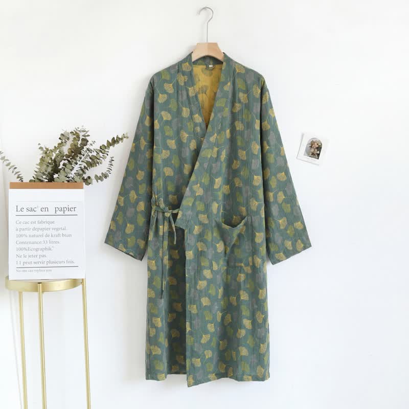 Ginkgo Leaf Cotton Gauze Yukata Robe