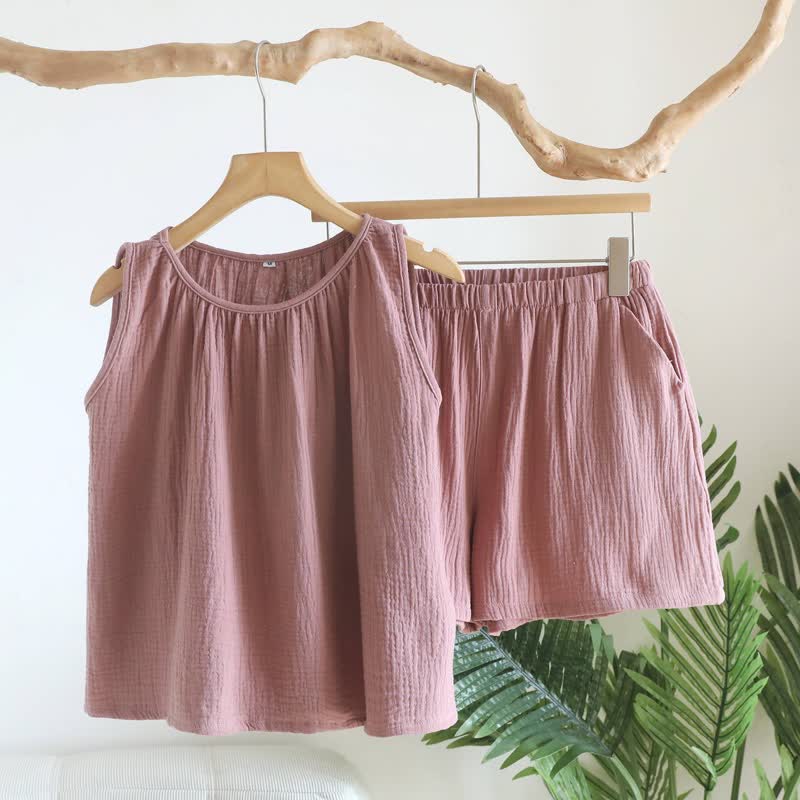 Cotton Double Gauze Tank Top & Shorts Set