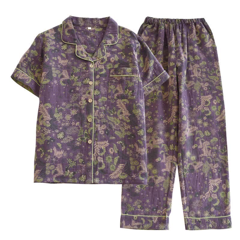 Purple Mimosa Cotton Double Gauze Pajamas