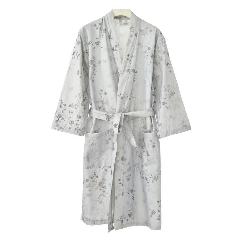 Elegant Floral Cotton Linen Kimono Robe