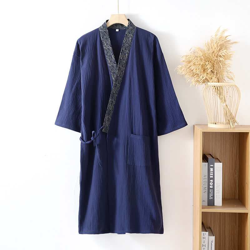 Classic Cotton Gauze Robe with Decorative Trim