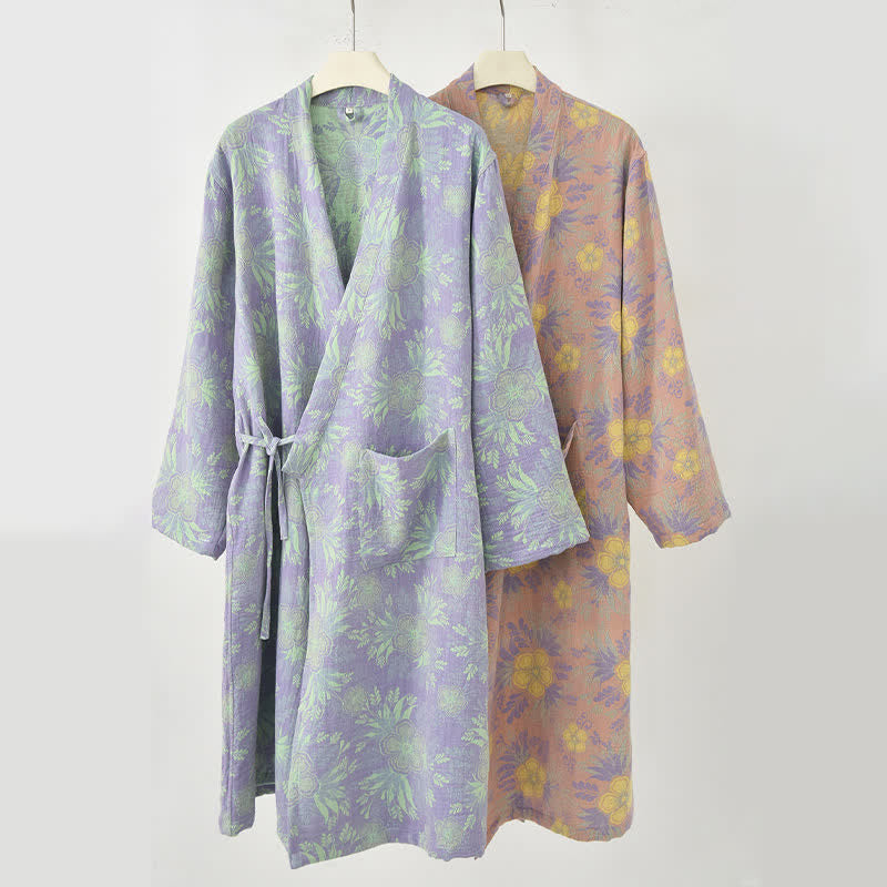 Peach Blossom Cotton Double Gauze Kimono Robe