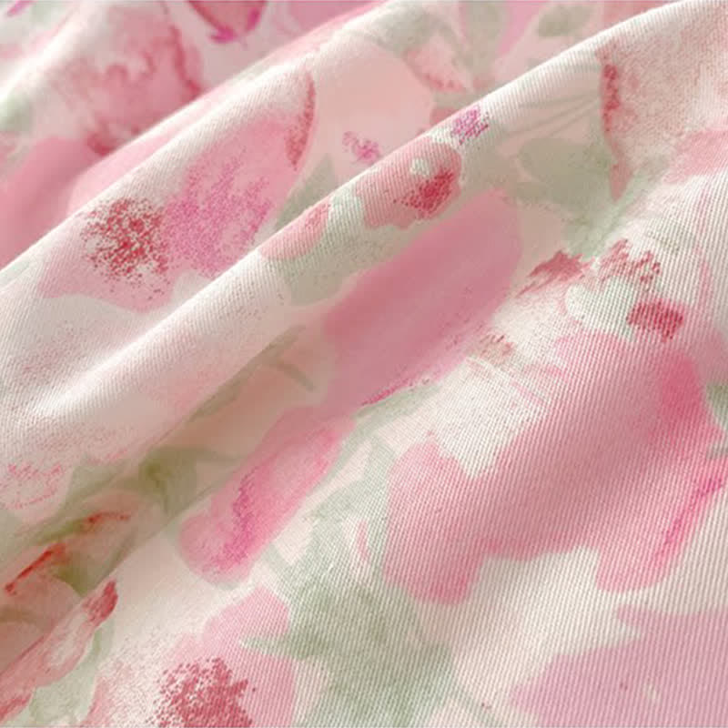 Pink Floral Pure Cotton Bedding Set(4PCS)