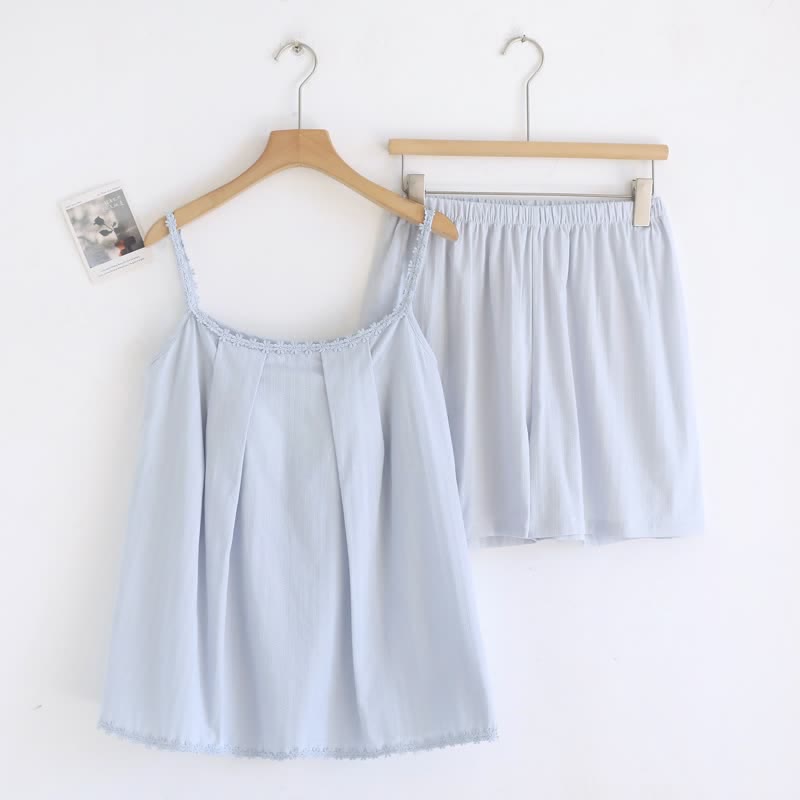 Cotton Jacquard Camisole Pajamas with Floral Detail