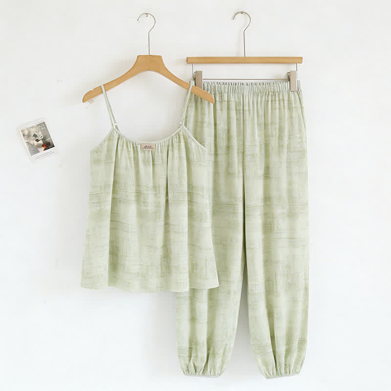 Artistic Watercolor-Inspired Cotton Camisole & Pants Sleepwear