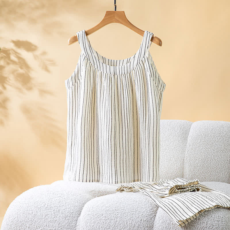Minimalist Striped Cotton Sleeveless Pajama Set