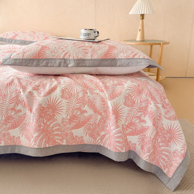 Cotton Jungle Leaf Muslin Quilt Blanket