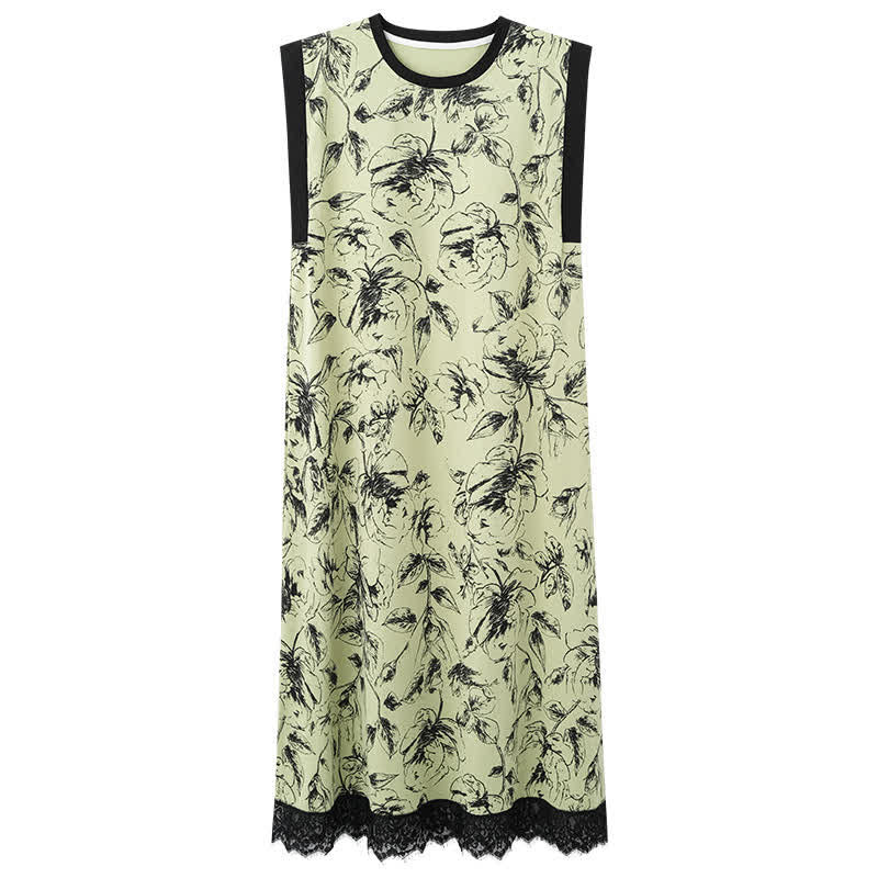 Artistic Floral Cotton Sleeveless Lace Nightgown