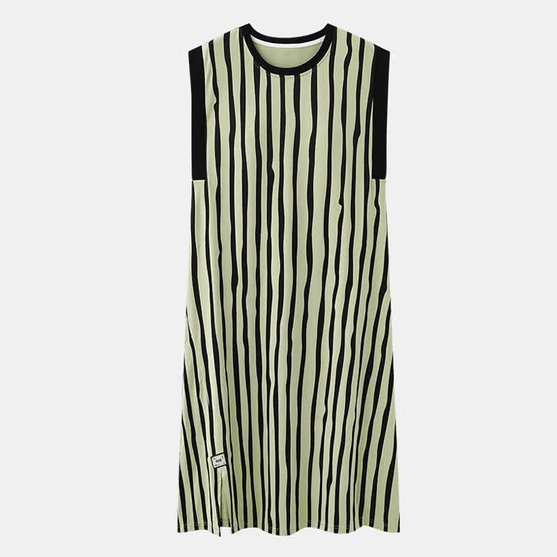 Vertical Stripe Cotton Sleeveless Nightgown