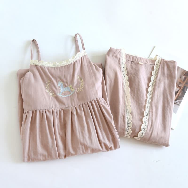 Pony Embroidery Camisole Nightdress & Cover-up Set