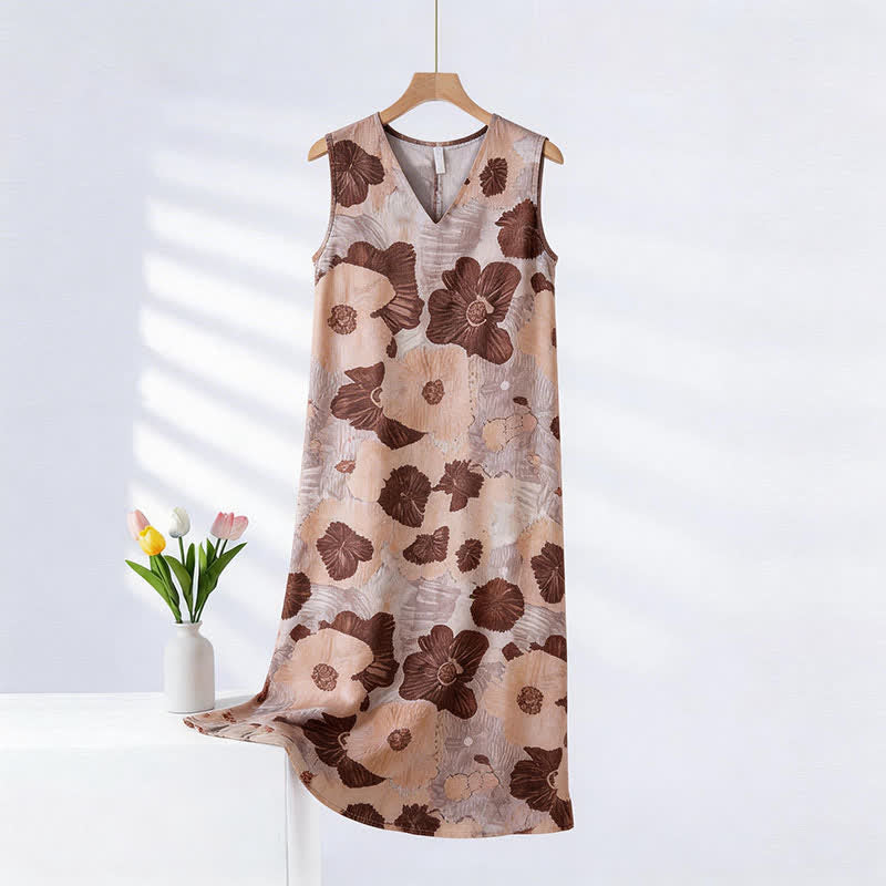 Artistic Floral Print Sleeveless Cami Nightgown