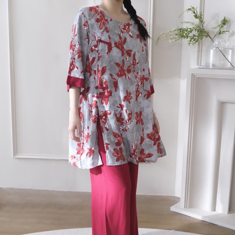 Vintage Floral Eastern-Inspired Loungewear Set