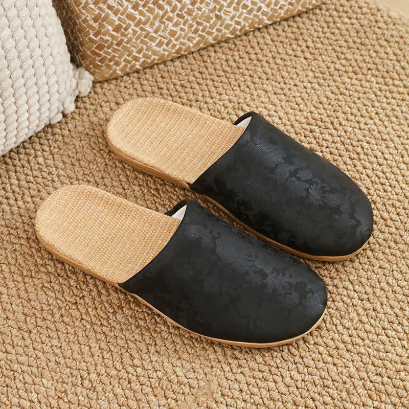 Elegant Jacquard Print Linen House Slippers