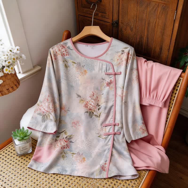 Pink Floral Eastern-Inspired Loungewear Set