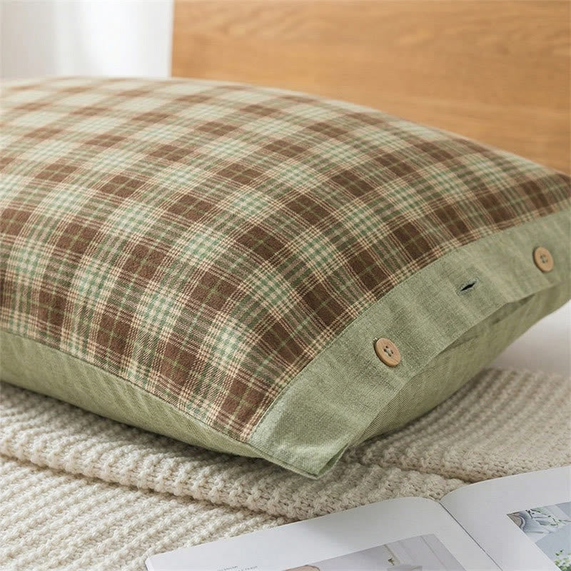 Vintage Plaid Button Pure Cotton Pillowcases (2PCS)