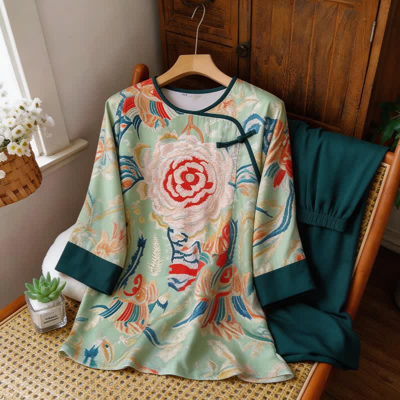 Retro Floral Eastern-Inspired Loungewear Set