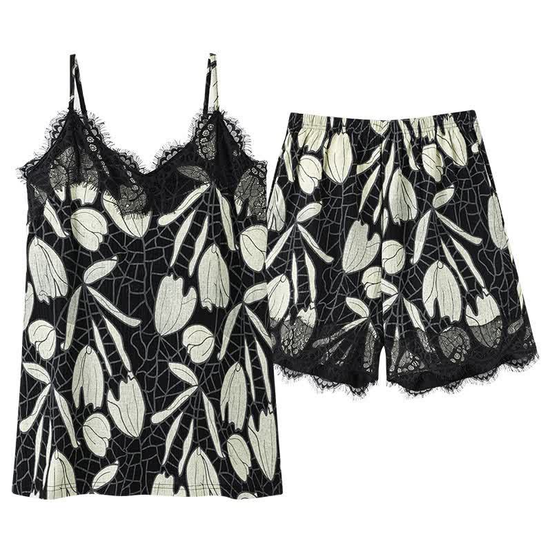 Abstract Floral Cotton Cami & Shorts Pajamas