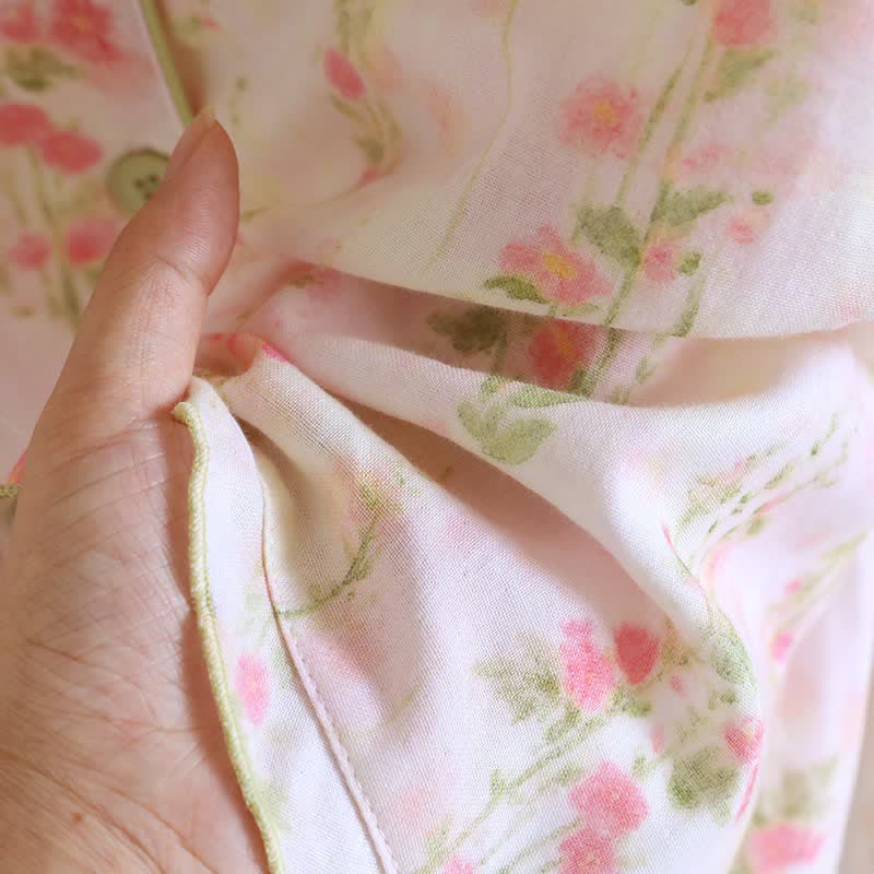Romantic Rose Cotton V-Neck Pajama Set(3PCS)