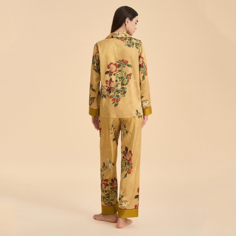Luxurious Floral & Green Leaf Pajama Set
