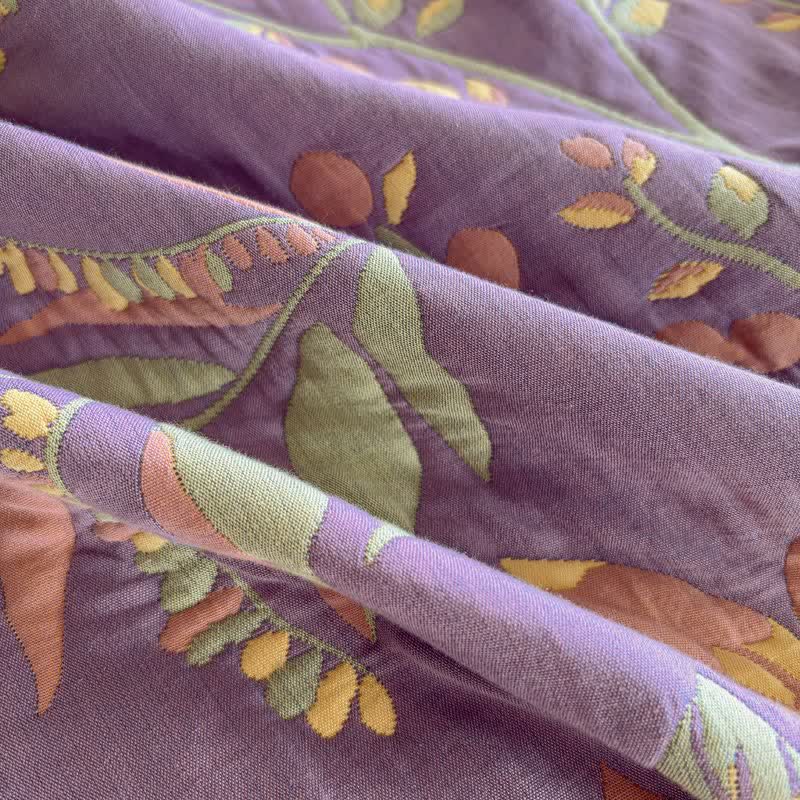 Pastoral Floral & Leaf Cotton Gauze Quilt Blanket