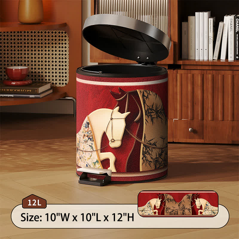 Auspicious Double Horse Leather Trash Can
