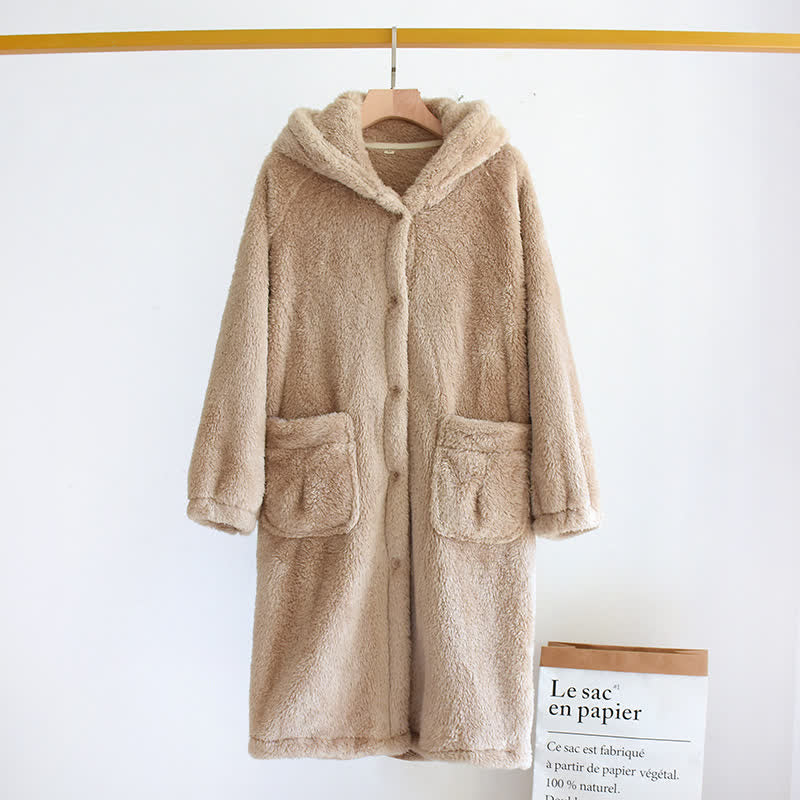 Minimalist Style Solid Color Hooded Robe