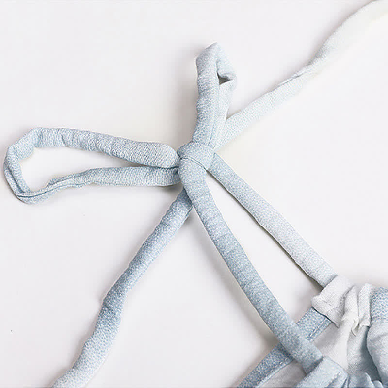 Artistic Blue Cotton Tie Strap Nightgown