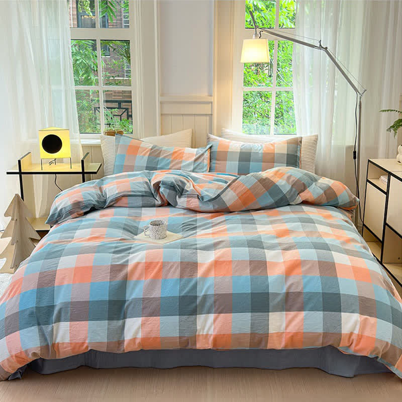 Multi-Color Plaid Cotton Bedding Set