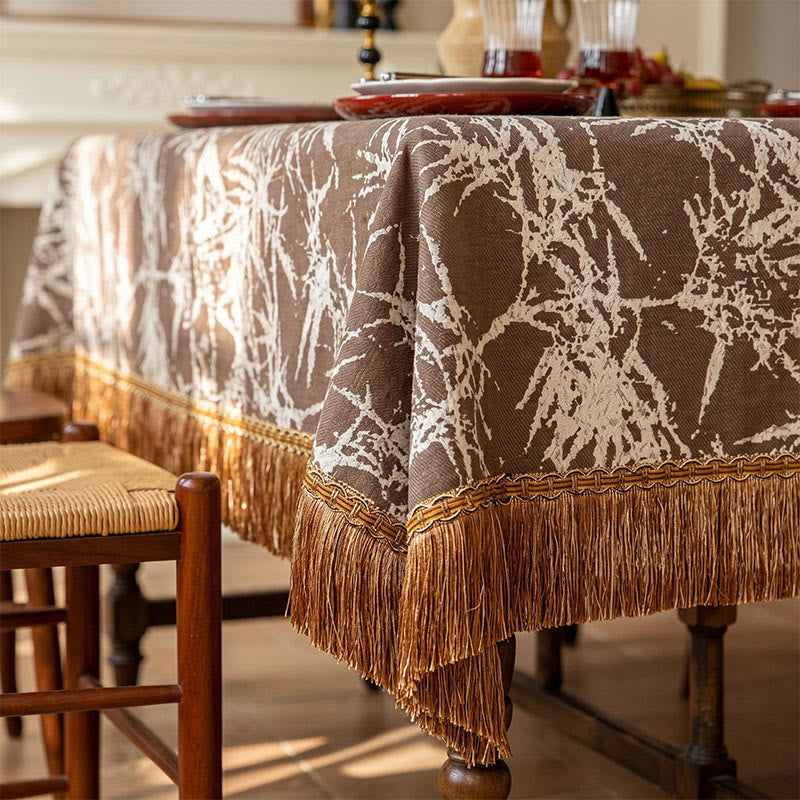 Vintage Bamboo Jacquard Tassel Tablecloth