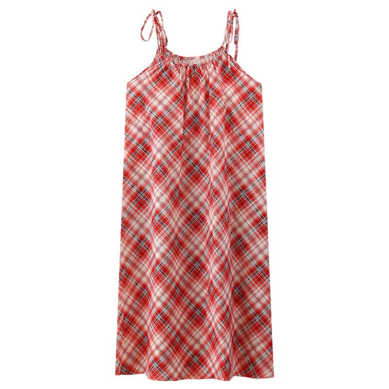 Red Plaid Tie Straps Nightgown