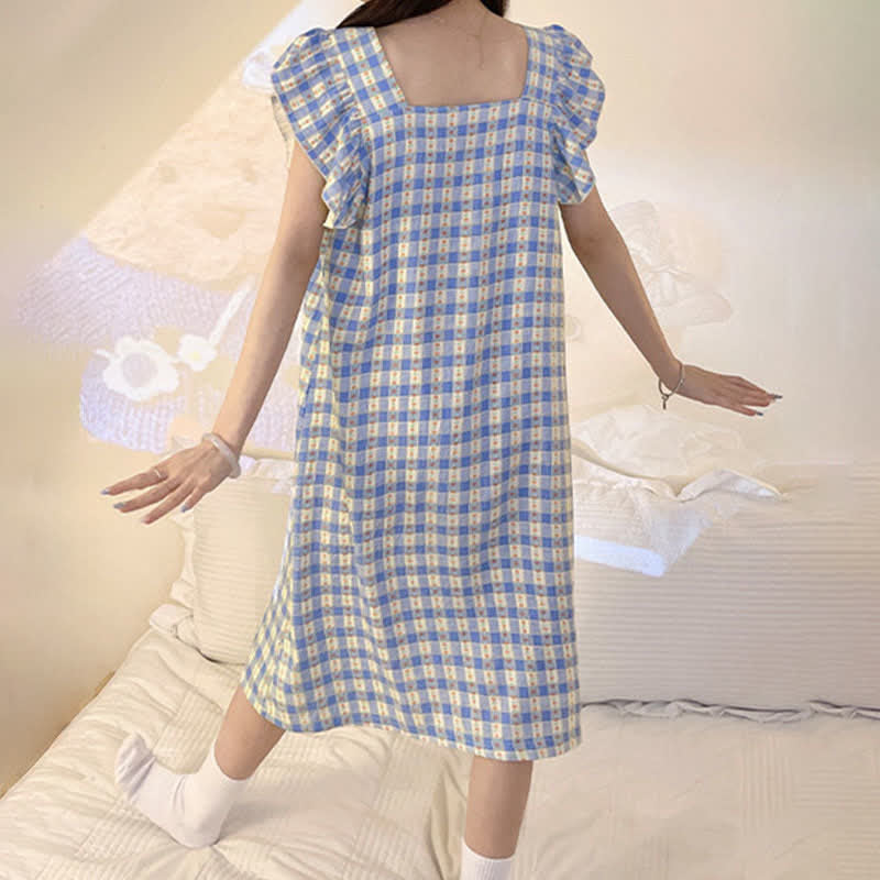 Blue Gingham Sleeveless Lounge Dress