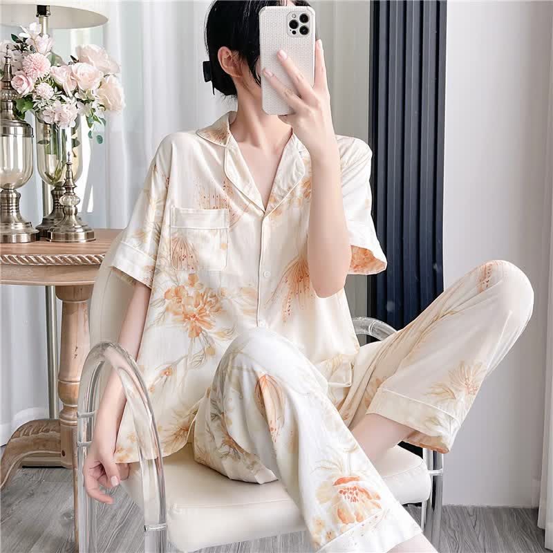 Elegant Blooming Floral Silky Loungewear Set