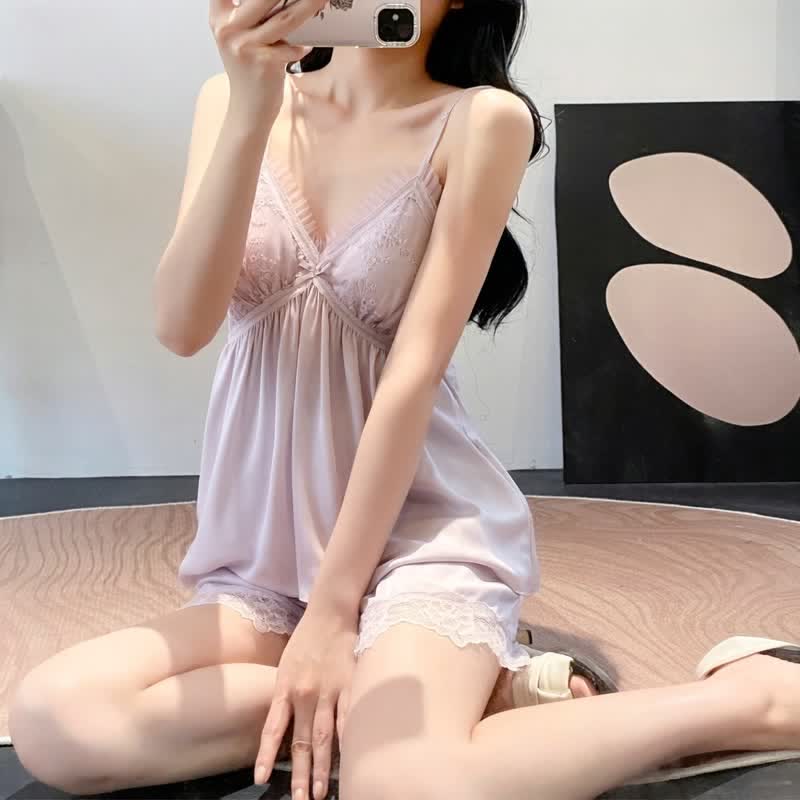 Elegant Lace Trim Loungewear Set