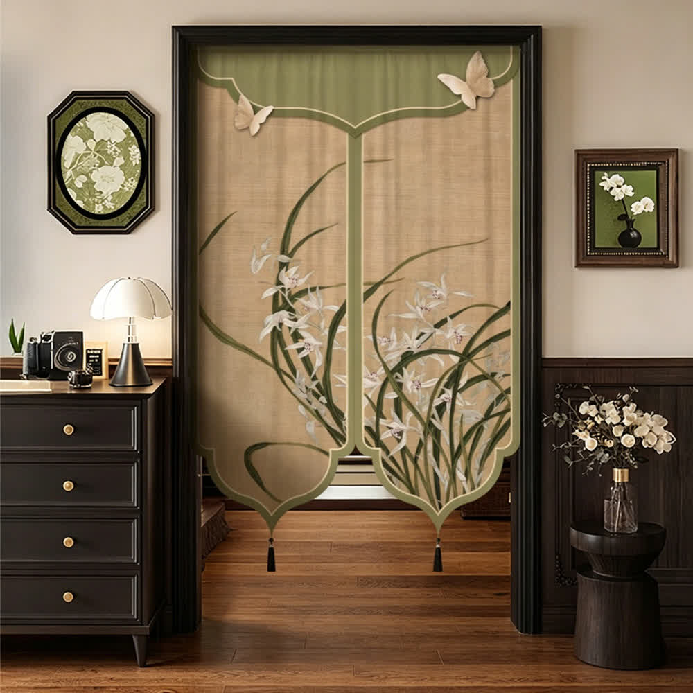Oriental Orchid Aesthetic Door Curtain