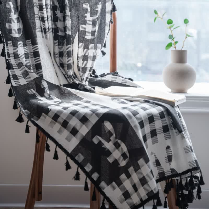 Rustic Bunny & Plaid Curtain with Tassel