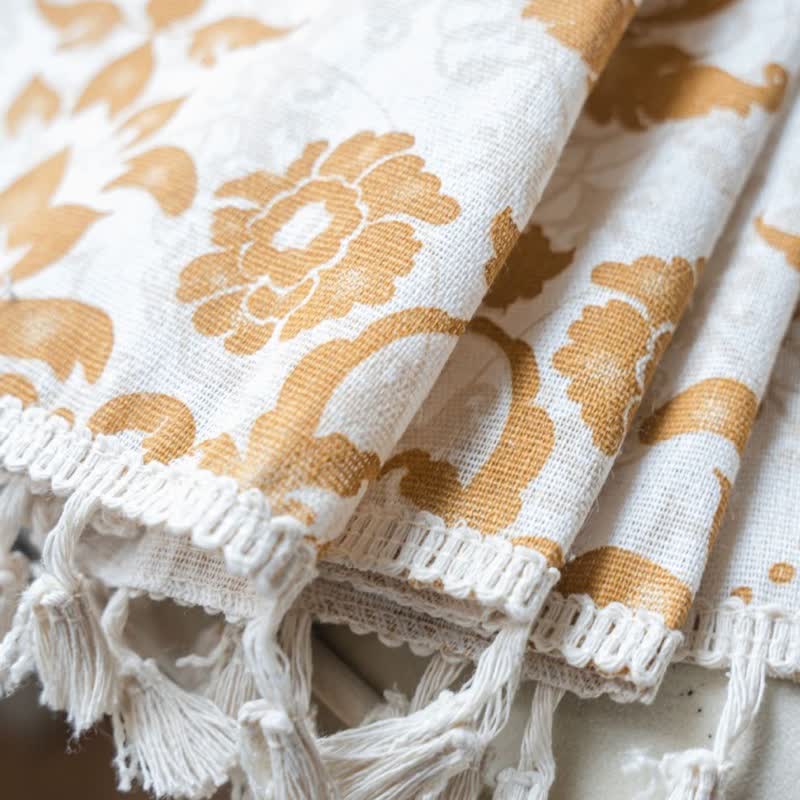 Vintage Yellow Pattern Curtain with Tassel