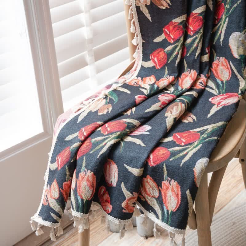 Tulip Floral Jacquard Curtain with Tassel