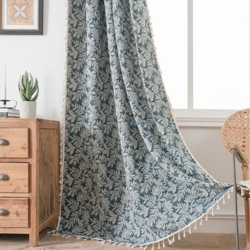 Vintage Leaf Jacquard Curtain with Tassel