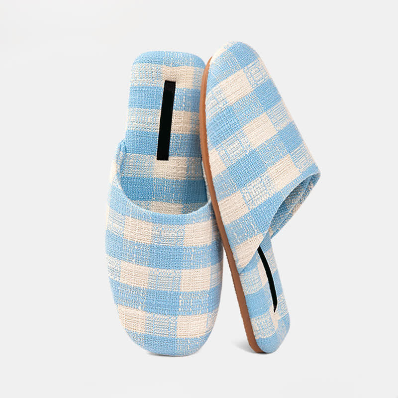 Chic Plaid Cotton-Linen Anti-Slip Slippers