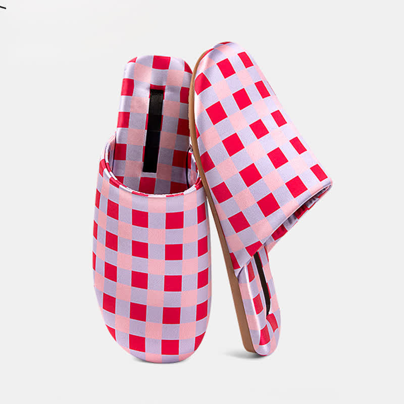Breathable Satin-Touch Plaid House Shoes