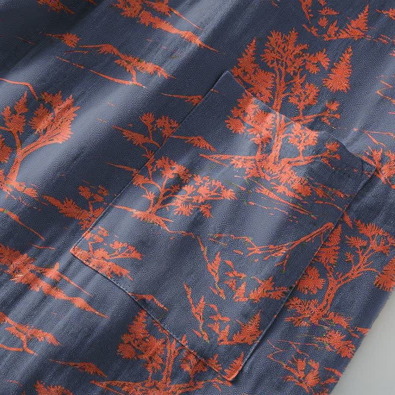 Unisex Mountain & Tree Cotton Gauze Kimono Robe