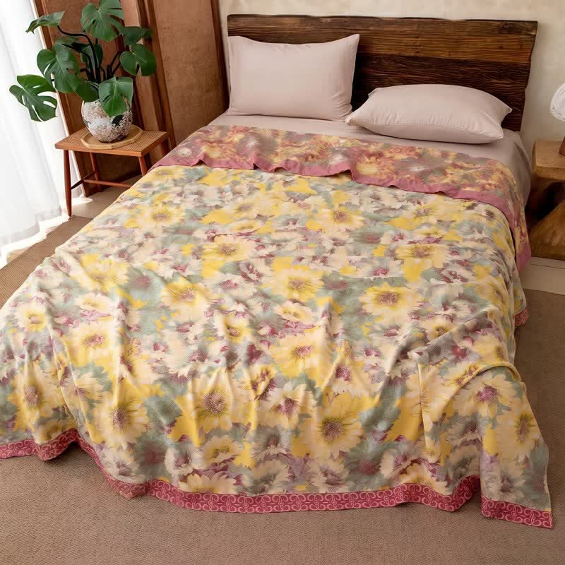 Artistic Sunflower Cotton Gauze Blanket