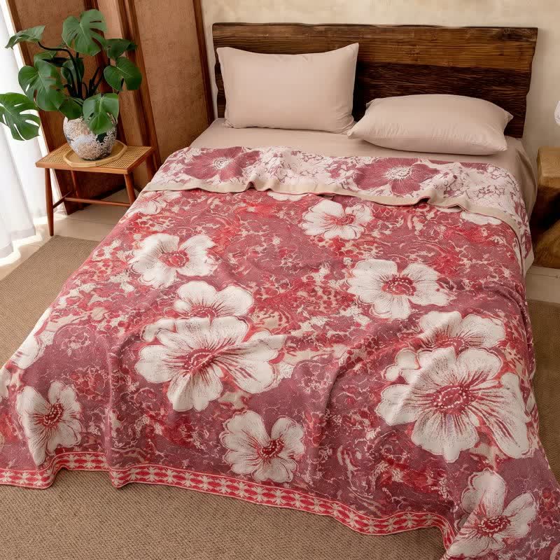 Country Style Hibiscus Cotton Gauze Blanket