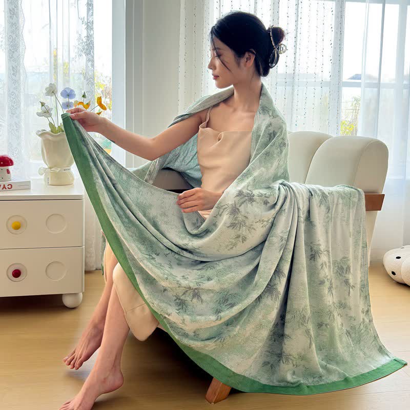 Artistic Botanical Bamboo Fiber Summer Blanket