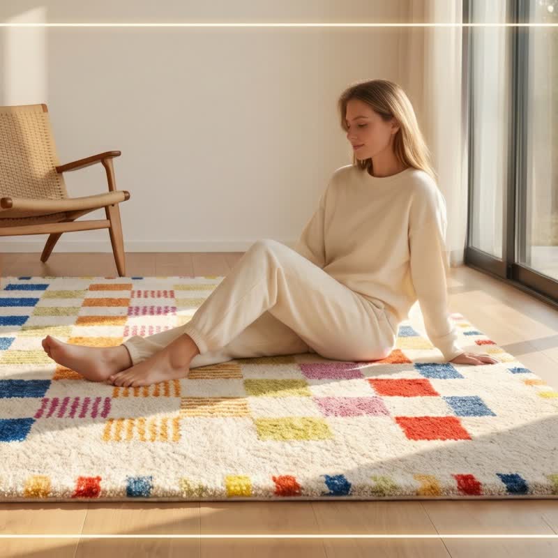 Soft Multicolor Checkerboard Area Rug