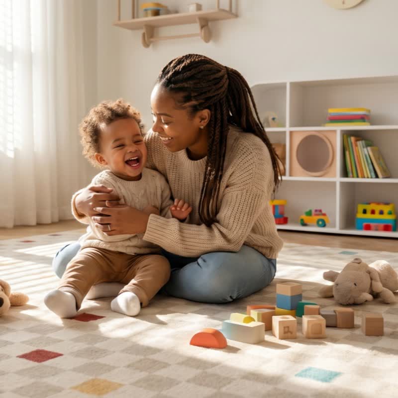 Neutral Checkered Kids Area Rug