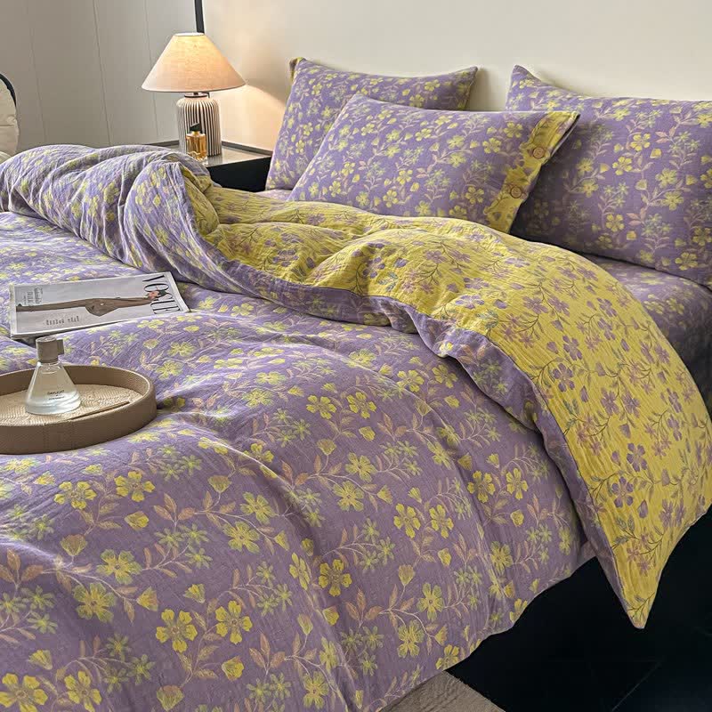 Elegant Floral Pure Cotton Gauze Bedding(4PCS)